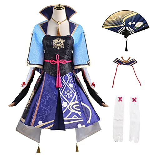 bi bi hou Genshin Impact Ayaka Cosplay Kostüm Komplettes Set mit Perücke Genshin Cosplay Verkleidung Ayaka Cosplay Uniform Halloween Karneval Party Bühnenauftritt Kostüm Erwachsene von bi bi hou