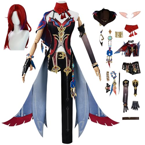 bi bi hou Genshin Impact Chasca Cosplay Kostüm Set mit Perücke Genshin Cosplay Verkleidung Chasca Cosplay Uniform Weihnachtstag Halloween Karneval Party Bühnenauftritt Kostüm Erwachsene von bi bi hou