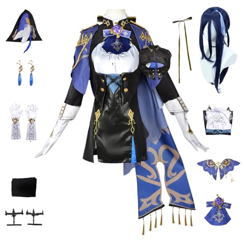 bi bi hou Genshin Impact Clorinde Cosplay Kostüm Komplettes Set mit Perücke Genshin Clorinde Cosplay Verkleidung Clorinde Cosplay Uniform Halloween Karneval Party Bühnenauftritt Kostüm von bi bi hou