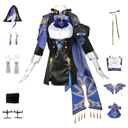 bi bi hou Genshin Impact Clorinde Cosplay Kostüm Komplettes Set mit Perücke Genshin Clorinde Cosplay Verkleidung Clorinde Cosplay Uniform Halloween Karneval Party Bühnenauftritt Kostüm von bi bi hou