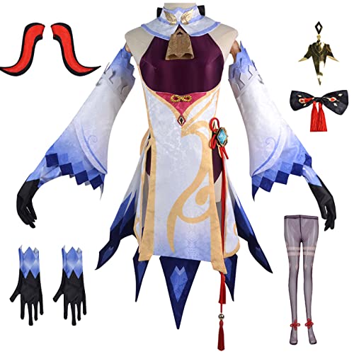 bi bi hou Genshin Impact Cosplay Ganyu Kostüm Komplettes Set mit Perücke Genshin Cosplay Verkleidung Spielfiguren Ganyu Cosplay Uniform Halloween Karneval Party Bühnenauftritt Kostüm Erwachsene von bi bi hou