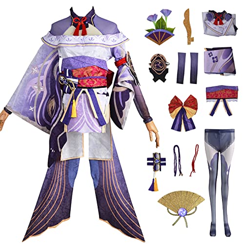 bi bi hou Genshin Impact Cosplay Raiden Shogun Kostüm Komplettes Set mit Perücke Genshin Beelzebul Cosplay Verkleidung Raiden Ei Cosplay Kimono Halloween Karneval Party Kostüm Erwachsene von bi bi hou