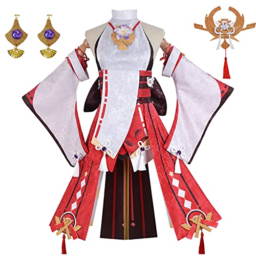 bi bi hou Genshin Impact Cosplay Yae Miko Kostüm Komplettes Set mit Perücke Genshin Cosplay Verkleidung Yae Miko Cosplay Kimono Halloween Karneval Party Bühnenauftritt Kostüm Erwachsene von bi bi hou