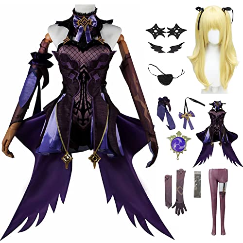 bi bi hou Genshin Impact Fischl Cosplay Kostüm Komplettes Set mit Perücke Genshin Fischl Cosplay Verkleidung Fischl Cosplay Uniform Halloween Karneval Party Bühnenauftritt Kostüm Erwachsene von bi bi hou