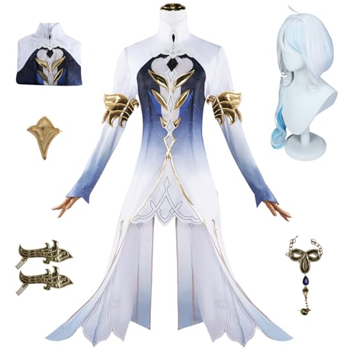 bi bi hou Genshin Impact Focalors Cosplay Kostüm Komplettes Set mit Perücke Genshin Focalors Cosplay Verkleidung Furina Cosplay Uniform Halloween Karneval Party Bühnenauftritt Kostüm von bi bi hou