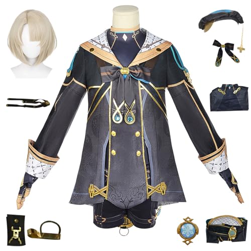 bi bi hou Genshin Impact Freminet Cosplay Kostüm Komplettes Set mit Perücke Genshin Freminet Cosplay Verkleidung Freminet Cosplay Uniform Halloween Karneval Party Bühnenauftritt Kostüm von bi bi hou