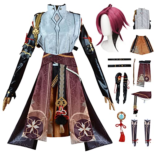 bi bi hou Genshin Impact Heizou Cosplay Kostüm Komplettes Set mit Perücke Genshin Cosplay Verkleidung Heizou Cosplay Uniform Halloween Karneval Party Bühnenauftritt Kostüm Erwachsene von bi bi hou