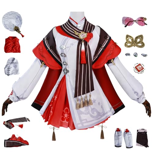 bi bi hou Genshin Impact Hutao Cosplay Kostüm Set mit Perücke Genshin Verkleidung Hu Tao New Skin Cosplay Uniform Weihnachtstag Halloween Karneval Party Bühnenauftritt Kostüm Erwachsene von bi bi hou