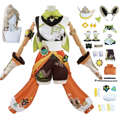 bi bi hou Genshin Impact Kachina Cosplay Kostüm Komplettes Set mit Perücke Genshin Cosplay Verkleidung Kachina Cosplay Uniform Weihnachtstag Halloween Karneval Party Bühnenauftritt Kostüm von bi bi hou