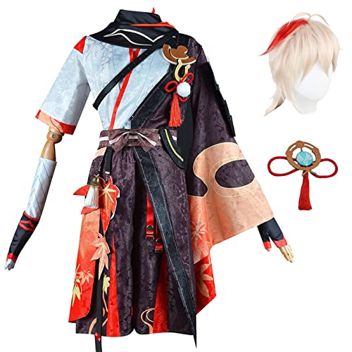 bi bi hou Genshin Impact Kazuha Cosplay Kostüm Komplettes Set mit Perücke Genshin Cosplay Verkleidung Kazuha Cosplay Uniform Halloween Karneval Party Bühnenauftritt Kostüm Erwachsene von bi bi hou