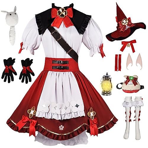 bi bi hou Genshin Impact Klee Cosplay Kostüm Komplettes Set mit Perücke Genshin Klee Hexe Verkleidung Klee New Skin Cosplay Lolita Kleid Halloween Karneval Party Bühnenauftritt Kostüm von bi bi hou