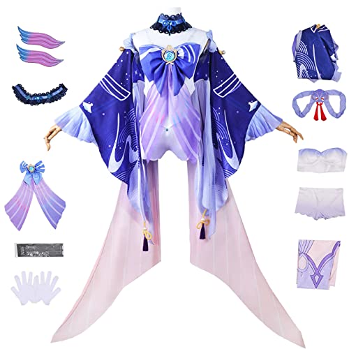 bi bi hou Genshin Impact Kokomi Cosplay Kostüm Komplettes Set mit Perücke Genshin Kokomi Cosplay Verkleidung Kokomi Cosplay Uniform Halloween Karneval Party Bühnenauftritt Kostüm Erwachsene von bi bi hou