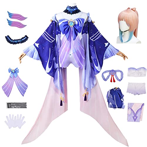 bi bi hou Genshin Impact Kokomi Cosplay Kostüm Komplettes Set mit Perücke Genshin Kokomi Cosplay Verkleidung Kokomi Cosplay Uniform Halloween Karneval Party Bühnenauftritt Kostüm Erwachsene von bi bi hou