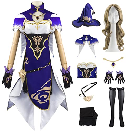 bi bi hou Genshin Impact Lisa Cosplay Kostüm Komplettes Set mit Perücke Genshin Lisa Cosplay Verkleidung Lisa Cosplay Uniform Halloween Karneval Party Bühnenauftritt Kostüm Erwachsene von bi bi hou