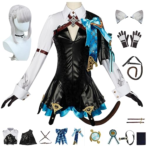 bi bi hou Genshin Impact Lynette Cosplay Kostüm Komplettes Set mit Perücke Genshin Lynette Cosplay Verkleidung Lynette Cosplay Uniform Halloween Karneval Party Bühnenauftritt Kostüm von bi bi hou