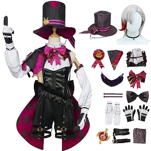 bi bi hou Genshin Impact Lyney Cosplay Kostüm Komplettes Set mit Perücke und Hüte Genshin Lyney Cosplay Verkleidung Lyney Cosplay Uniform Halloween Karneval Party Bühnenauftritt Kostüm von bi bi hou