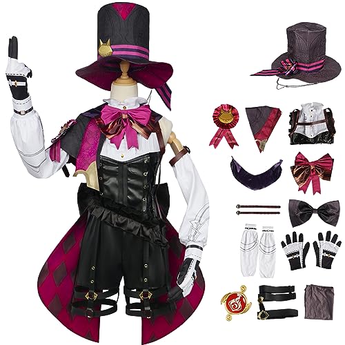 bi bi hou Genshin Impact Lyney Cosplay Kostüm Komplettes Set mit Perücke und Hüte Genshin Lyney Cosplay Verkleidung Lyney Cosplay Uniform Halloween Karneval Party Bühnenauftritt Kostüm von bi bi hou