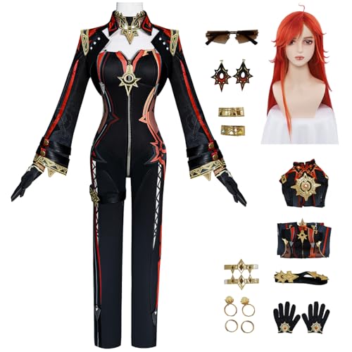 bi bi hou Genshin Impact Mavuika Cosplay Kostüm Set mit Perücke Genshin Cosplay Verkleidung Mavuika Cosplay Uniform Weihnachtstag Halloween Karneval Party Bühnenauftritt Kostüm Erwachsene von bi bi hou