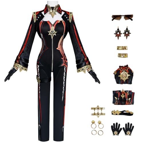 bi bi hou Genshin Impact Mavuika Cosplay Kostüm Set mit Perücke Genshin Cosplay Verkleidung Mavuika Cosplay Uniform Weihnachtstag Halloween Karneval Party Bühnenauftritt Kostüm Erwachsene von bi bi hou