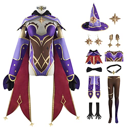 bi bi hou Genshin Impact Mona Cosplay Kostüm Komplettes Set mit Perücke Genshin Mona Cosplay Verkleidung Mona Cosplay Uniform Halloween Karneval Party Bühnenauftritt Kostüm Erwachsene von bi bi hou