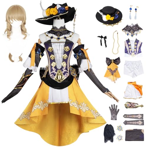 bi bi hou Genshin Impact Navia Cosplay Kostüm Komplettes Set mit Perücke Genshin Navia Verkleidung Regulär/Deluxe Navia Cosplay Uniform Halloween Karneval Party Bühnenauftritt Kostüm Erwachsene von bi bi hou