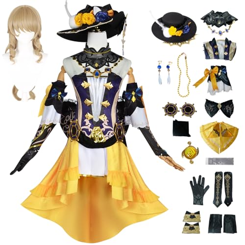 bi bi hou Genshin Impact Navia Cosplay Kostüm Komplettes Set mit Perücke Genshin Navia Verkleidung Regulär/Deluxe Navia Cosplay Uniform Halloween Karneval Party Bühnenauftritt Kostüm Erwachsene von bi bi hou