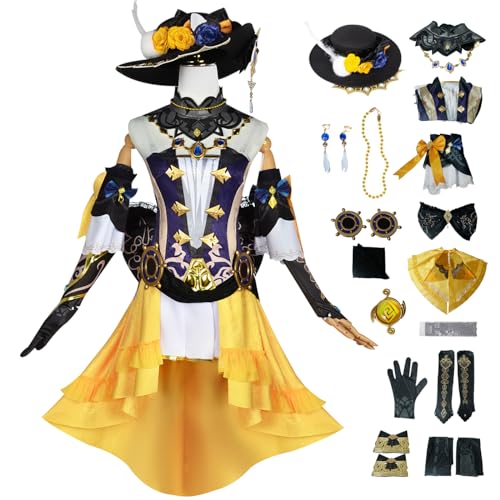 bi bi hou Genshin Impact Navia Cosplay Kostüm Komplettes Set mit Perücke Genshin Navia Verkleidung Regulär/Deluxe Navia Cosplay Uniform Halloween Karneval Party Bühnenauftritt Kostüm Erwachsene von bi bi hou