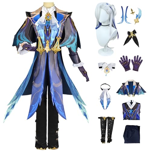 bi bi hou Genshin Impact Neuvillette Cosplay Kostüm Komplettes Set mit Perücke Genshin Neuvillette Cosplay Verkleidung Neuvillette Cosplay Uniform Halloween Karneval Party Bühnenauftritt Kostüm von bi bi hou