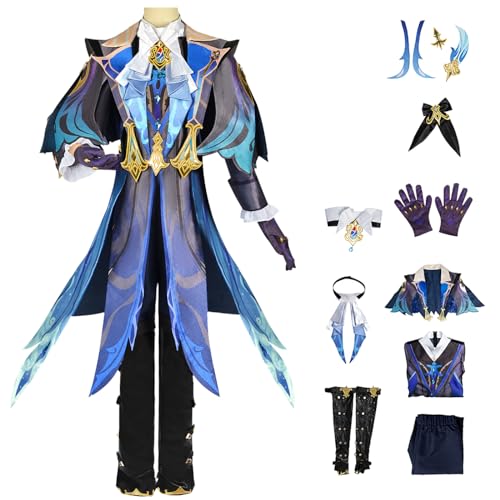 bi bi hou Genshin Impact Neuvillette Cosplay Kostüm Komplettes Set mit Perücke Genshin Neuvillette Cosplay Verkleidung Neuvillette Cosplay Uniform Halloween Karneval Party Bühnenauftritt Kostüm von bi bi hou