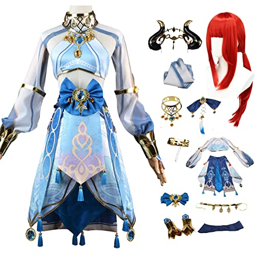 bi bi hou Genshin Impact Nilou Cosplay Kostüm Komplettes Set mit Perücke Genshin Nilou Cosplay Verkleidung Nilou Cosplay Uniform Halloween Karneval Party Bühnenauftritt Kostüm Erwachsene von bi bi hou