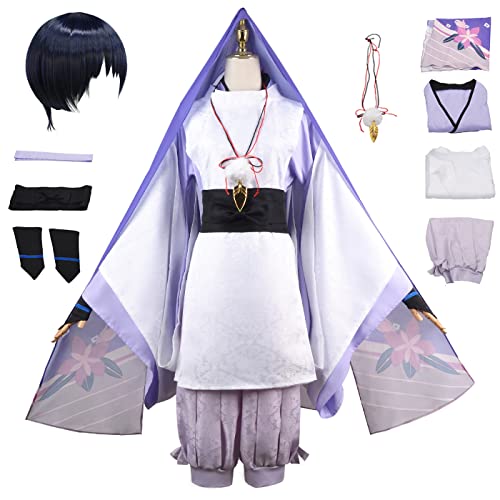 bi bi hou Genshin Impact Scaramouche Cosplay Kostüm Komplettes Set mit Perücke Genshin Cosplay Verkleidung Balladeer Cosplay Kimono Halloween Karneval Party Bühnenauftritt Kostüm Erwachsene von bi bi hou