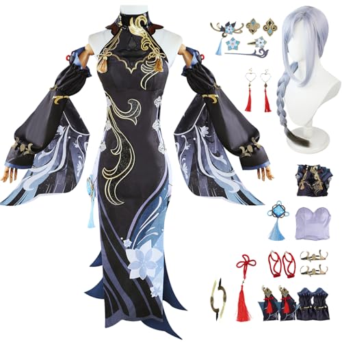 bi bi hou Genshin Impact Shenhe Cosplay Kostüm Komplettes Set mit Perücke Genshin Shenhe Cosplay Verkleidung Shenhe Cosplay New Skin Halloween Karneval Party Bühnenauftritt Kostüm von bi bi hou