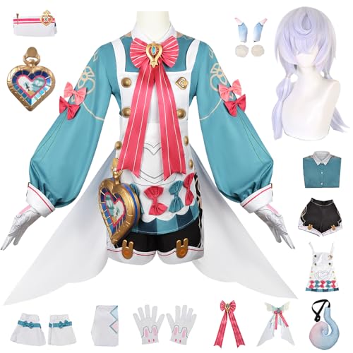 bi bi hou Genshin Impact Sigewinne Cosplay Kostüm Komplettes Set mit Perücke Genshin Sigewinne Cosplay Verkleidung Sigewinne Cosplay Uniform Halloween Karneval Party Bühnenauftritt Kostüm von bi bi hou