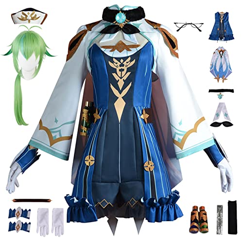 bi bi hou Genshin Impact Sucrose Cosplay Kostüm Komplettes Set mit Perücke Genshin Sucrose Cosplay Verkleidung Sucrose Cosplay Uniform Halloween Karneval Party Bühnenauftritt Kostüm Erwachsene von bi bi hou