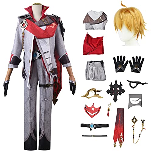 bi bi hou Genshin Impact Tartaglia Cosplay Kostüm mit Perücke Genshin Childe Cosplay Verkleidung Tartaglia Cosplay Uniform Halloween Karneval Party Bühnenauftritt Kostüm Erwachsene von bi bi hou