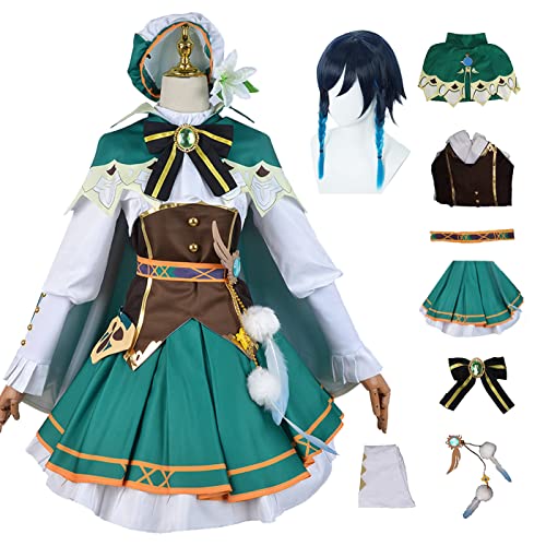 bi bi hou Genshin Impact Venti Cosplay Kostüm Komplettes Set mit Perücke Genshin Cosplay Verkleidung Spielfiguren Venti Cosplay Uniform Halloween Karneval Party Bühnenauftritt Kostüm Erwachsene von bi bi hou