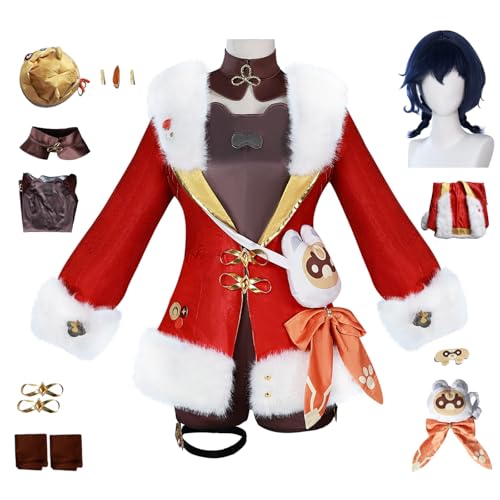 bi bi hou Genshin Impact Xiangling Cosplay Kostüm Set mit Perücke Genshin Verkleidung Xiangling New Skin Cosplay Uniform Weihnachtstag Halloween Karneval Party Bühnenauftritt Kostüm Erwachsene von bi bi hou