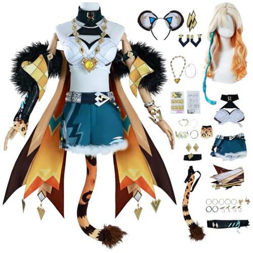 bi bi hou Genshin Impact Xilonen Cosplay Kostüm Komplettes Set mit Perücke Genshin Cosplay Verkleidung Xilonen Cosplay Uniform Weihnachtstag Halloween Karneval Party Bühnenauftritt Kostüm von bi bi hou