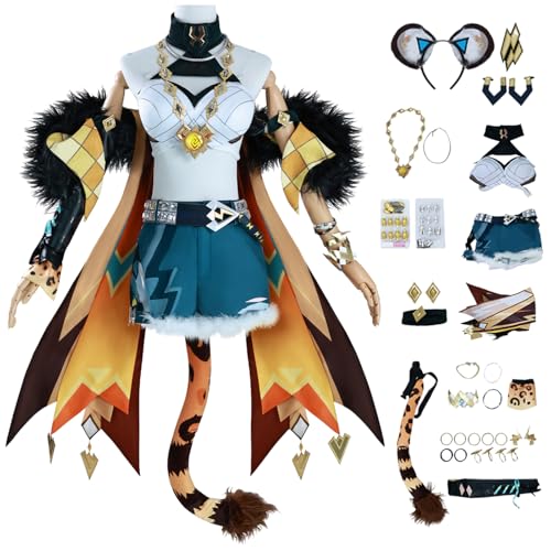 bi bi hou Genshin Impact Xilonen Cosplay Kostüm Set mit Perücke Genshin Cosplay Verkleidung Xilonen Cosplay Uniform Weihnachtstag Halloween Karneval Party Bühnenauftritt Kostüm Erwachsene von bi bi hou