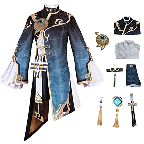 bi bi hou Genshin Impact Xingqiu Cosplay Kostüm Komplettes Set mit Perücke Genshin Cosplay Verkleidung Xingqiu Cosplay Uniform Halloween Karneval Party Bühnenauftritt Kostüm Erwachsene von bi bi hou