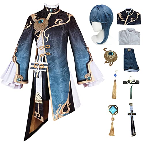 bi bi hou Genshin Impact Xingqiu Cosplay Kostüm Komplettes Set mit Perücke Genshin Cosplay Verkleidung Xingqiu Cosplay Uniform Halloween Karneval Party Bühnenauftritt Kostüm Erwachsene von bi bi hou