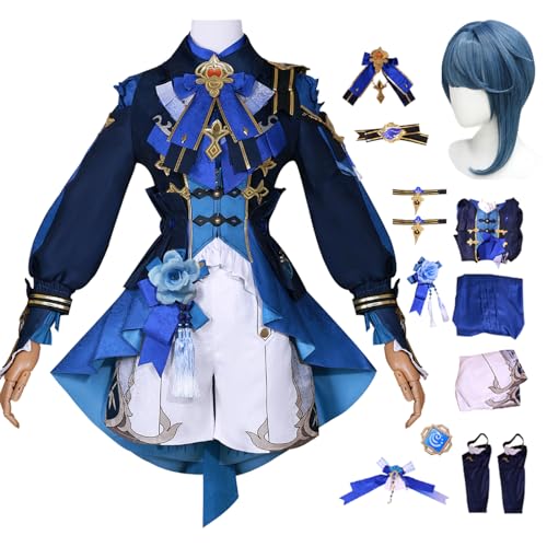 bi bi hou Genshin Impact Xingqiu Cosplay Kostüm Komplettes Set mit Perücke Genshin Xingqiu Cosplay Verkleidung Xingqiu Cosplay New Skin Halloween Karneval Party Bühnenauftritt Kostüm von bi bi hou