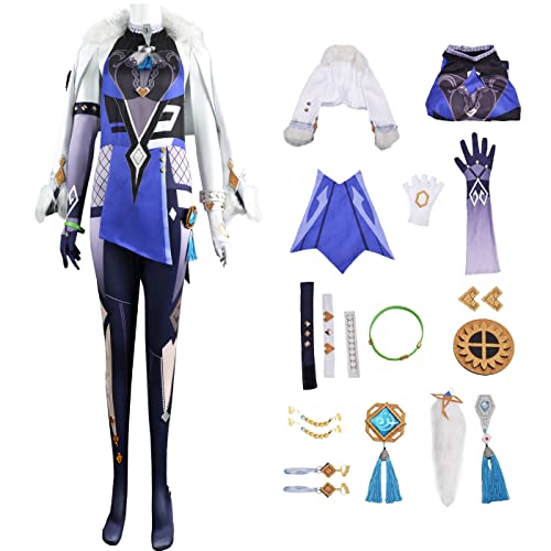 bi bi hou Genshin Impact Yelan Cosplay Kostüm Komplettes Set mit Perücke Genshin Yelan Cosplay Verkleidung Yelan Cosplay Uniform Halloween Karneval Party Bühnenauftritt Kostüm Erwachsene von bi bi hou