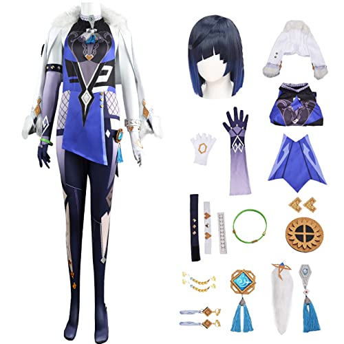 bi bi hou Genshin Impact Yelan Cosplay Kostüm Komplettes Set mit Perücke Genshin Yelan Cosplay Verkleidung Yelan Cosplay Uniform Halloween Karneval Party Bühnenauftritt Kostüm Erwachsene von bi bi hou