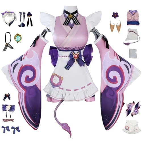 bi bi hou Genshin Impact Yumemizuki Mizuki Cosplay Kostüm Set mit Perücke Genshin Cosplay Verkleidung Mizuki Cosplay Kimono Weihnachtstag Halloween Karneval Party Bühnenauftritt Kostüm Erwachsene von bi bi hou