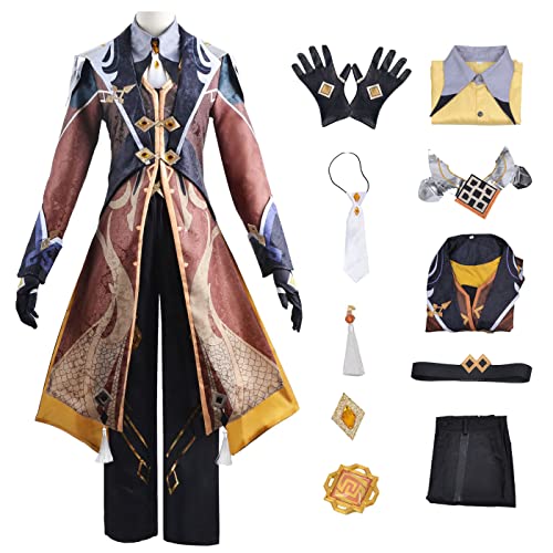 bi bi hou Genshin Impact Zhongli Cosplay Kostüm Komplettes Set mit Perücke Genshin Cosplay Verkleidung Zhongli Cosplay Uniform Halloween Karneval Party Bühnenauftritt Kostüm Erwachsene von bi bi hou