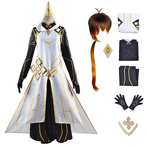 bi bi hou Genshin Impact Zhongli Cosplay Kostüm Komplettes Set mit Perücke Genshin Morax Cosplay Verkleidung Zhongli Cosplay Uniform Halloween Karneval Party Bühnenauftritt Kostüm Erwachsene von bi bi hou