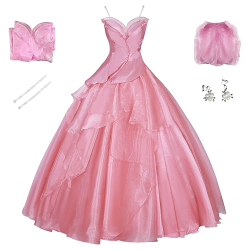 bi bi hou Glinda Cosplay Kostüm Set Wicked Hexe Glinda Verkleidung Hexen Kostüm Glinda Kleid Rosa Abendkleider Weihnachtstag Halloween Karneval Party Bühnenauftritt Kostüm Erwachsene von bi bi hou