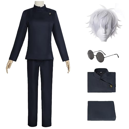 bi bi hou Gojo Satoru Cosplay Kostüm Komplettes Set mit Perücke Anime Jujutsu Kaisen Cosplay Verkleidung Satoru Gojo Cosplay Schuluniform Halloween Karneval Party Kostüm Erwachsene von bi bi hou