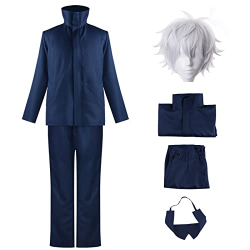 bi bi hou Gojo Satoru Cosplay Kostüm Komplettes Set mit Perücke Anime Jujutsu Kaisen Cosplay Verkleidung Satoru Gojo Cosplay Uniform Halloween Karneval Party Kostüm Erwachsene von bi bi hou